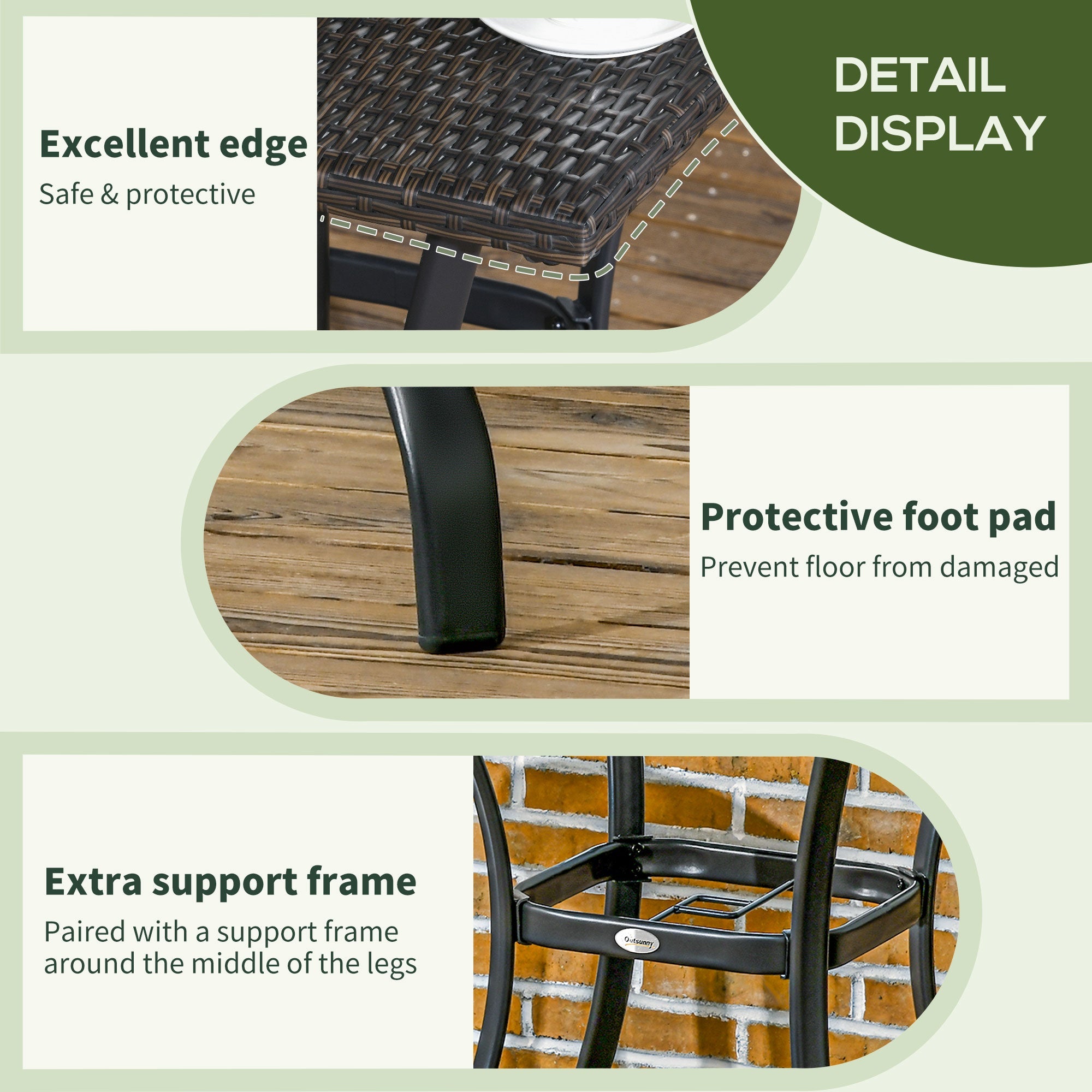 Outsunny Wicker Patio Dining Table with Umbrella Hole Outdoor Rattan Coffee Table for Garden Balcony Mixed Brown 