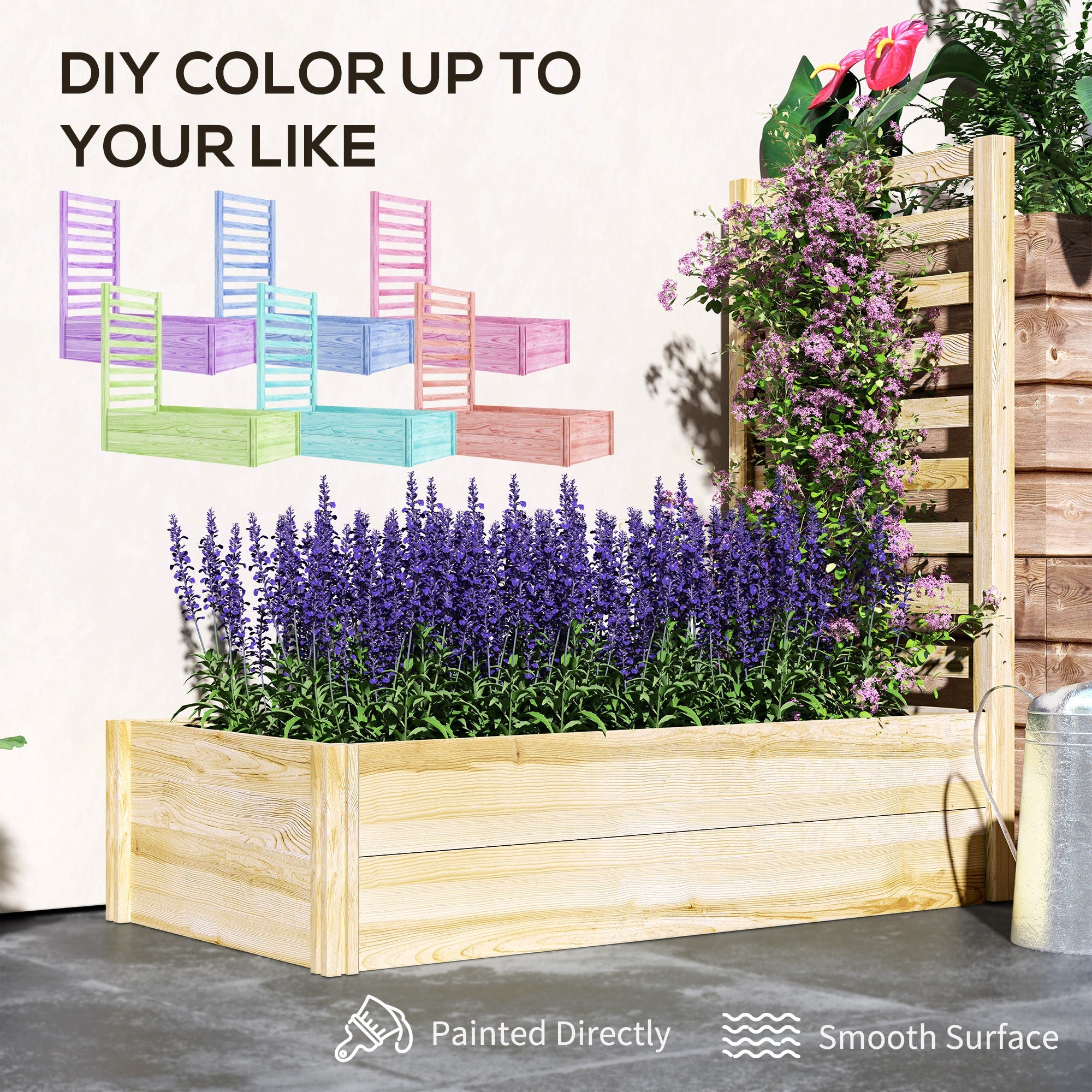 Outsunny Wood Planter Box with Trellis for Climbing Plants, Raised Garden Bed for Outdoor Flowers Herbs, 91"x24"x43", Natural 