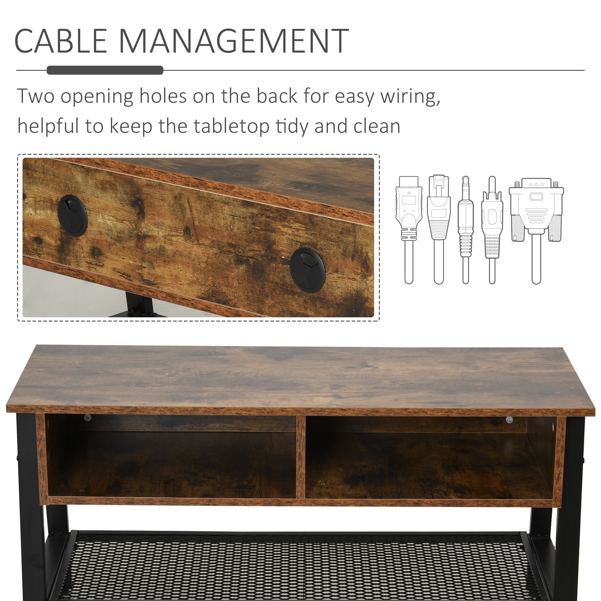 HOMCOM Mid Century TV Stand: For TVs up to 45", Media Console, Flat Screen, Entertainment Center, Rustic Brown 