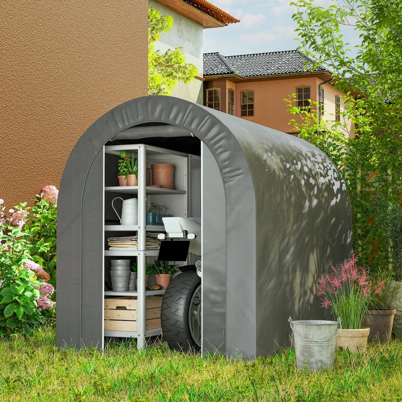 5' x 8' Outdoor Storage Shed, Heavy Duty Galvanized Steel Portable Shed for Bike, Motorcycle, Garden Tools, Light Grey