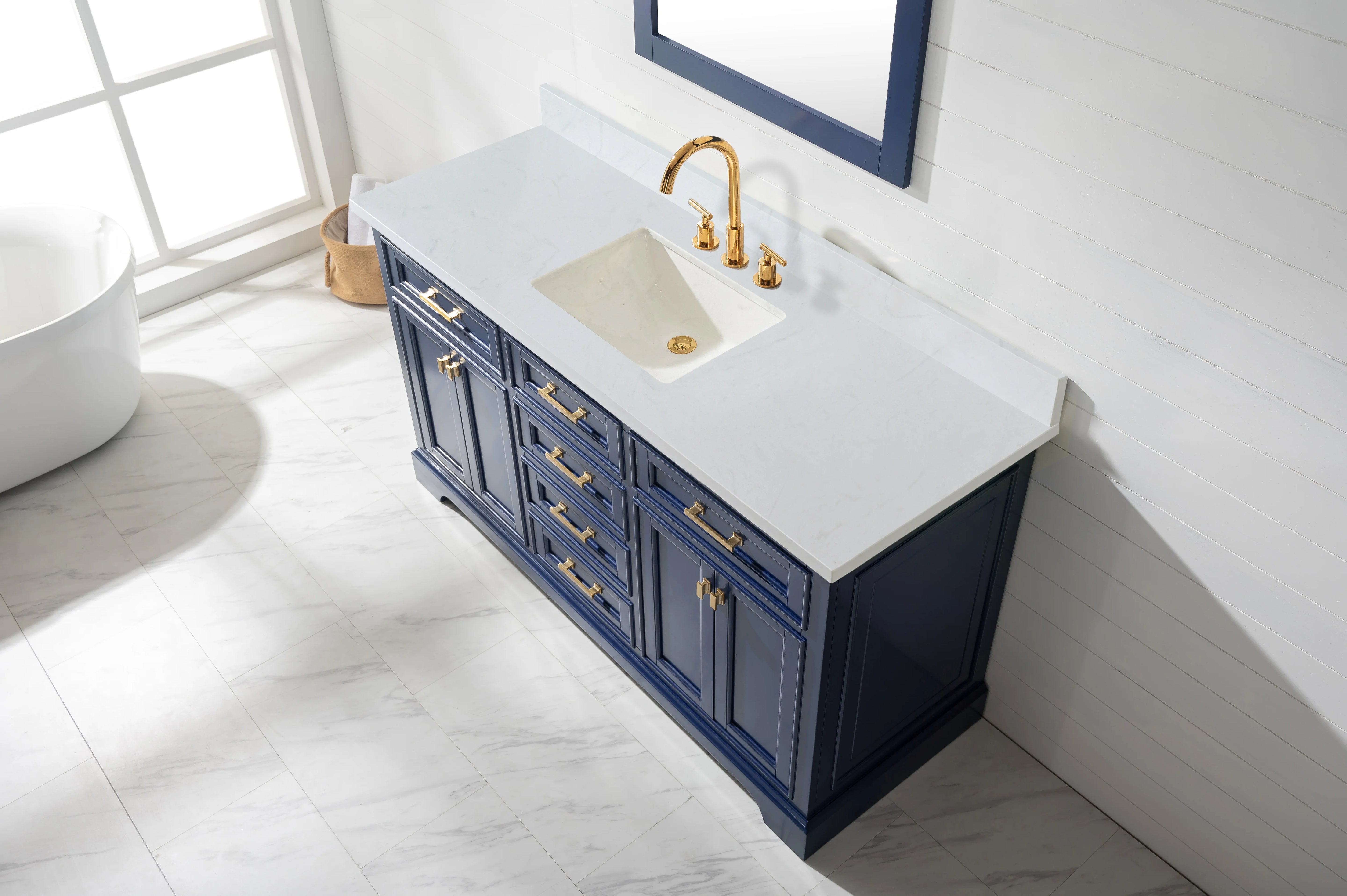 Milano 60" Single Sink Vanity with White Quartz Top