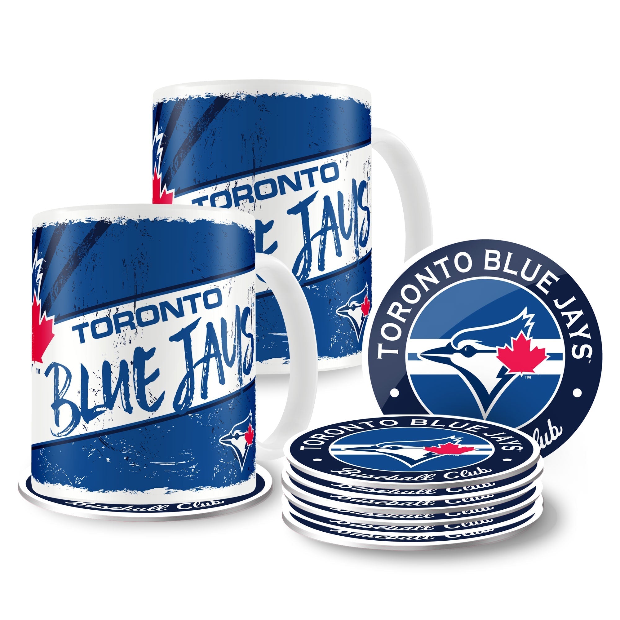 Toronto Blue Jays Mug & Coaster Set - 2 Pack 15oz Mugs | 8 Pack Coasters 