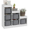 Qaba 3 Layers Toy Storage Organizer Kids Bookshelf Children Toy Storage w/ 6 Plastic Bins, Grey