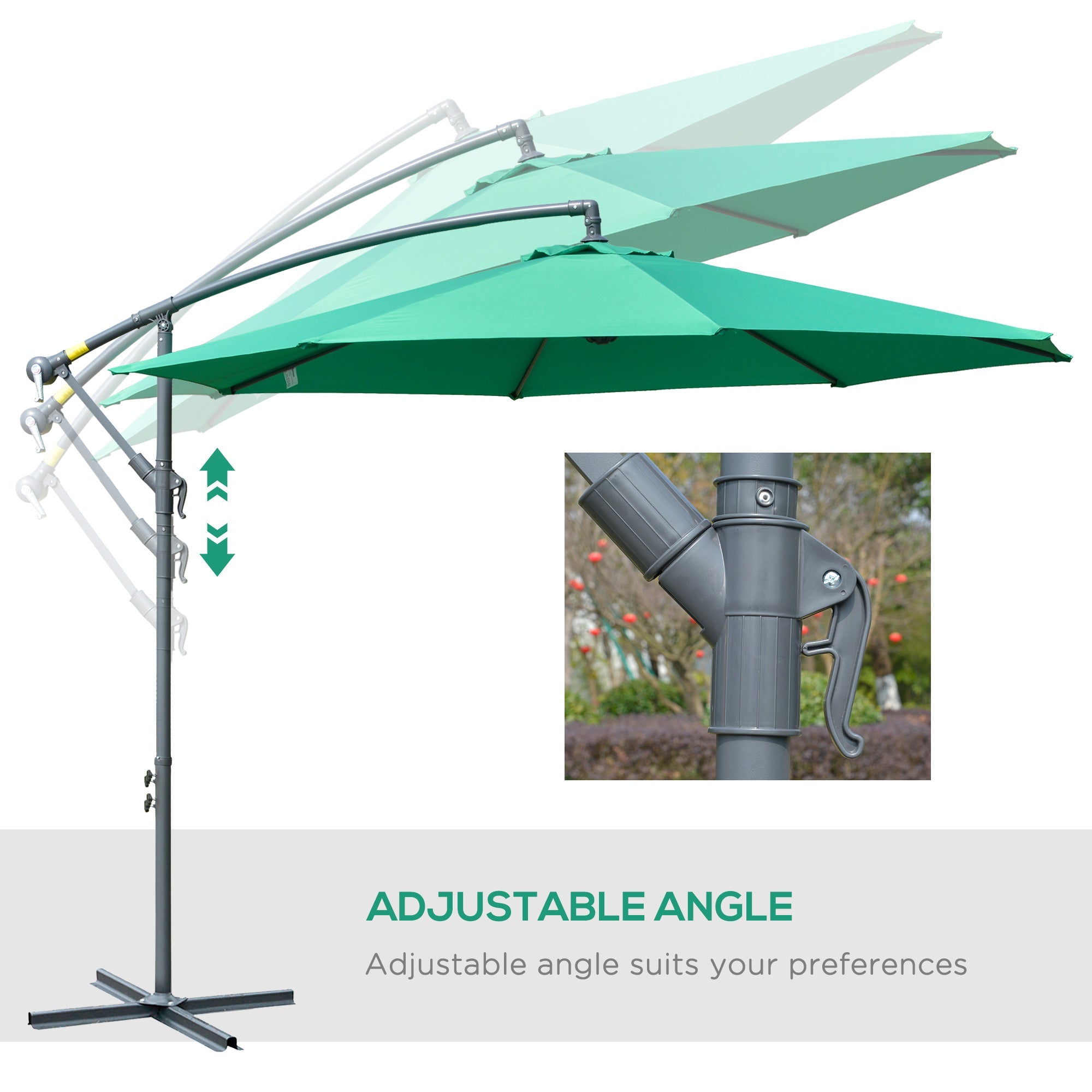 Outsunny 10ft Banana Hanging Rattan Set Sun Shade Patio Umbrella Cantilever Green 