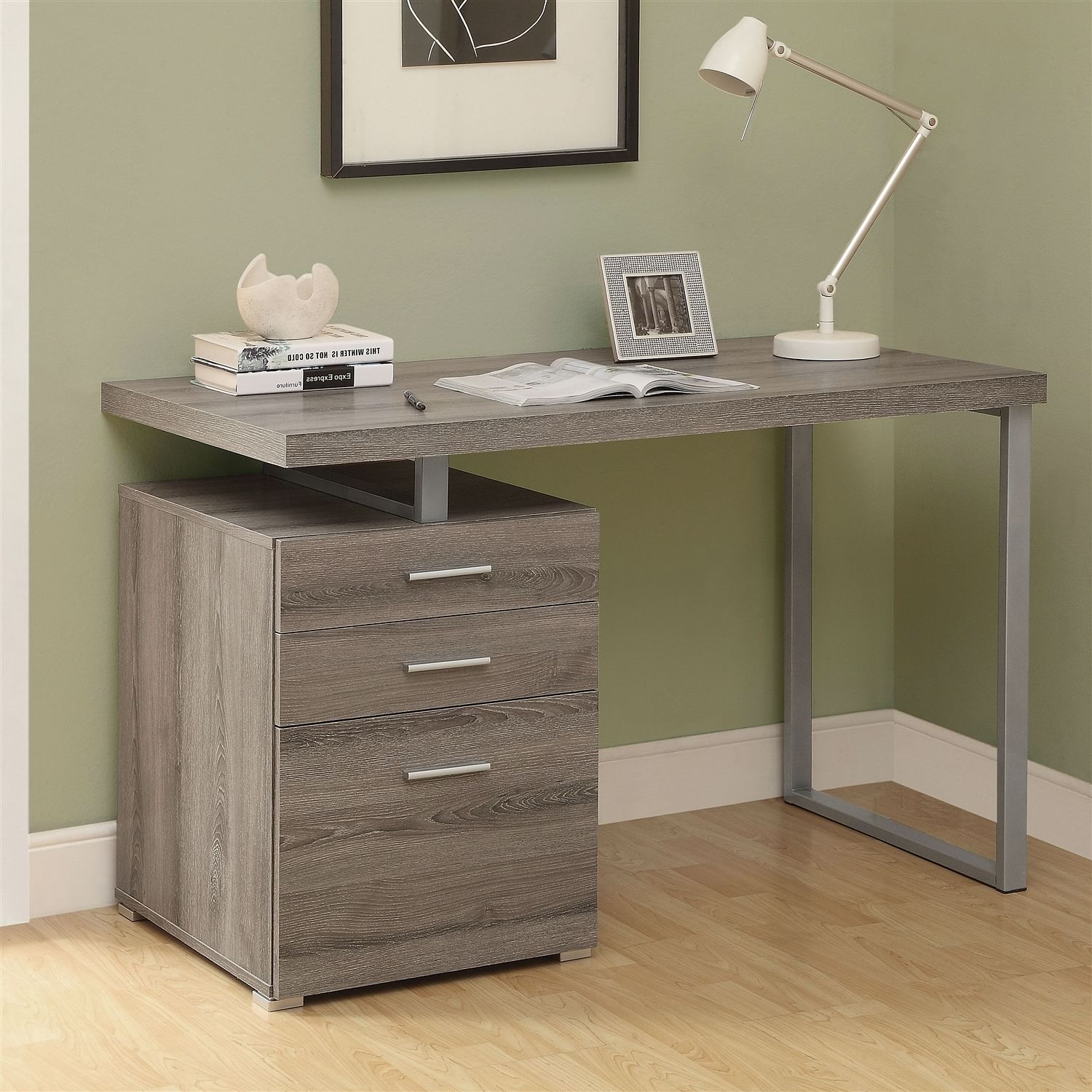 Modern Left or Right Facing Home Office Computer Desk in Dark Taupe - Free Shipping 