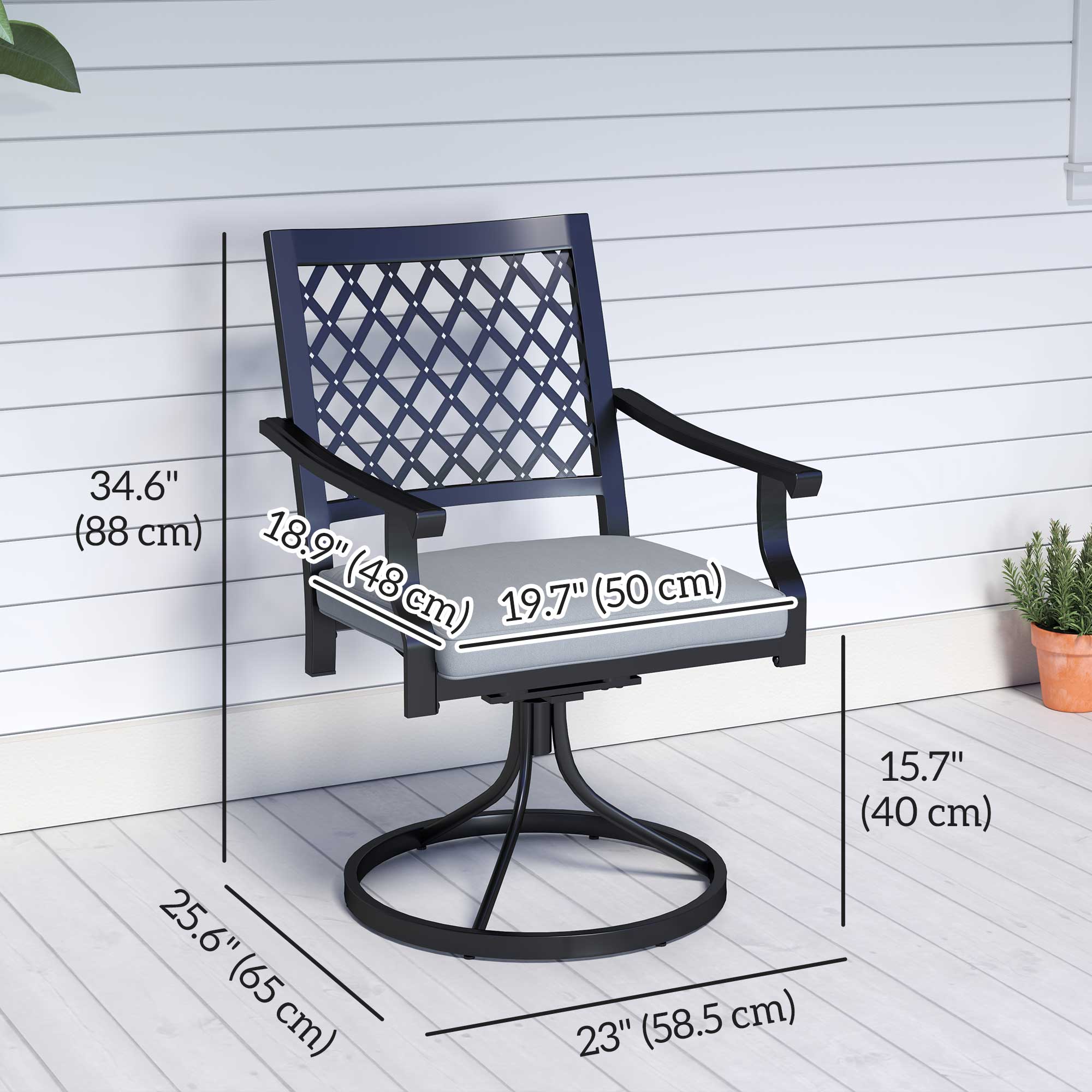 Outsunny Outdoor Patio Chairs Set of 2, Metal Swivel Rocker Chairs with Cushion and Armrests for Backyard, Garden, Patio 