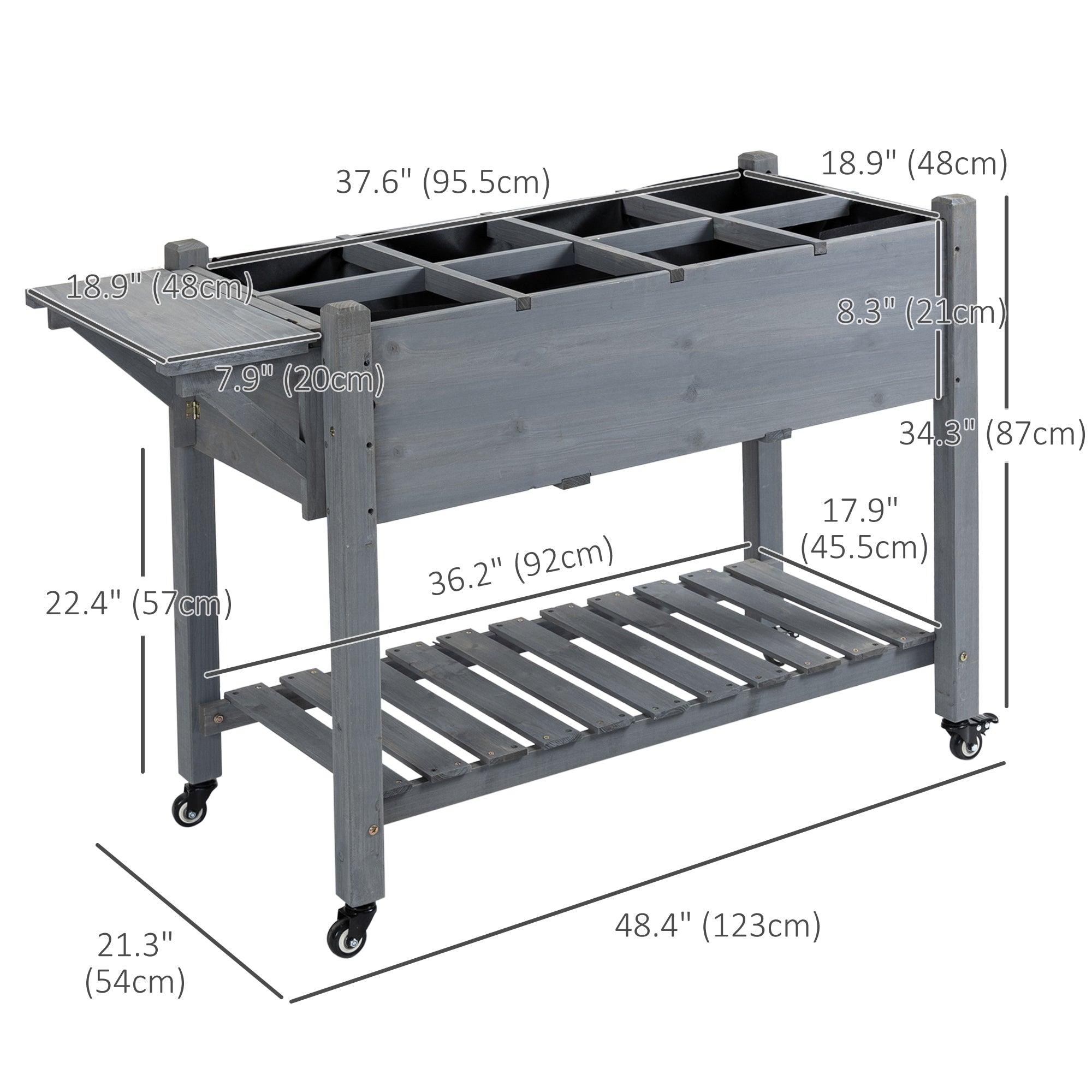 Outsunny 49"x21"x34" Elevated Planter Boxwith Legs Raised Garden Bed Portable Wooden Raised Garden Plant Stand, Grey 