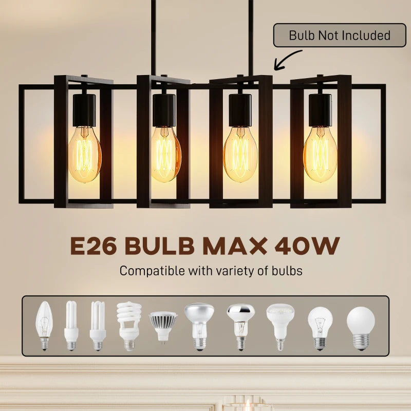Farmhouse Kitchen Island Lighting, Linear Pendant Light with 4 Rotatable Frames and Adjustable Height, Black
