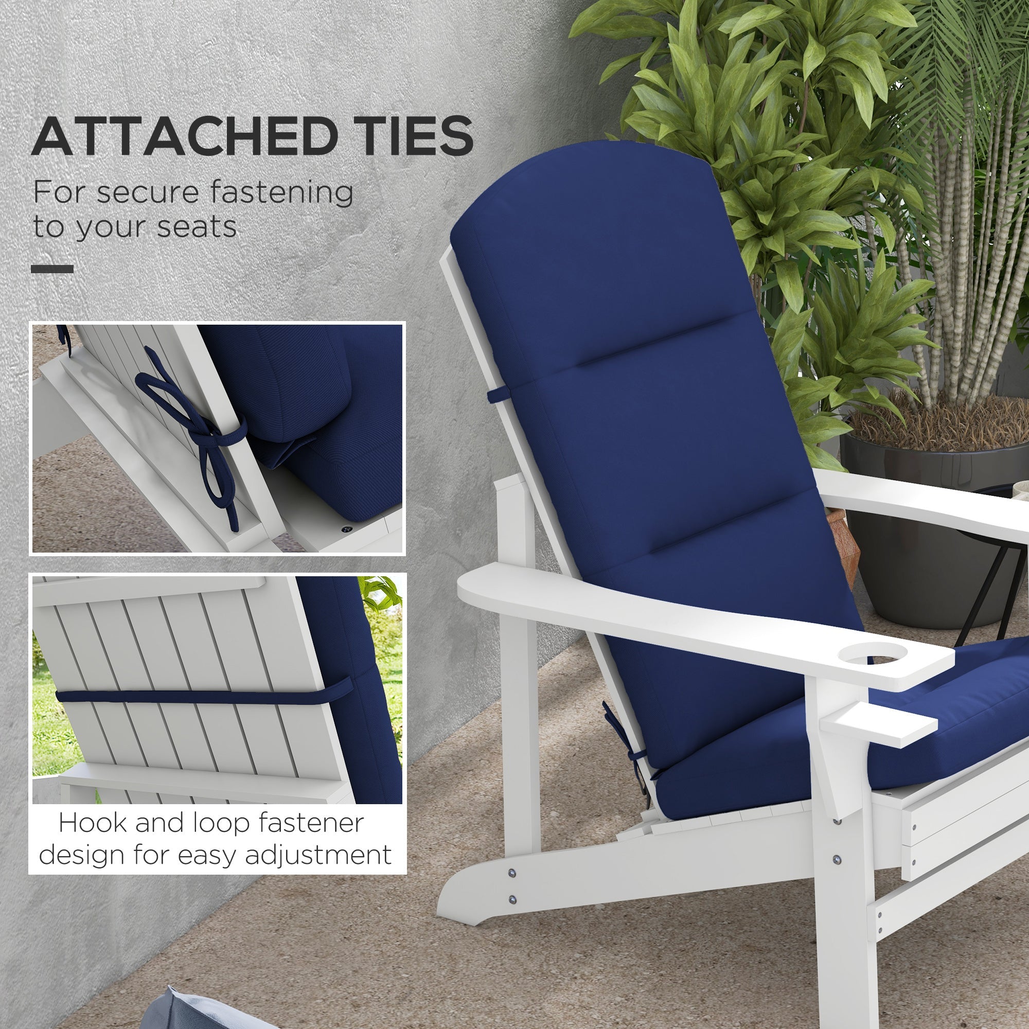 Outsunny Blue Adirondack Chair Cushions Replacement 2-Pack with Back Support and Ties for Outdoor Comfort 