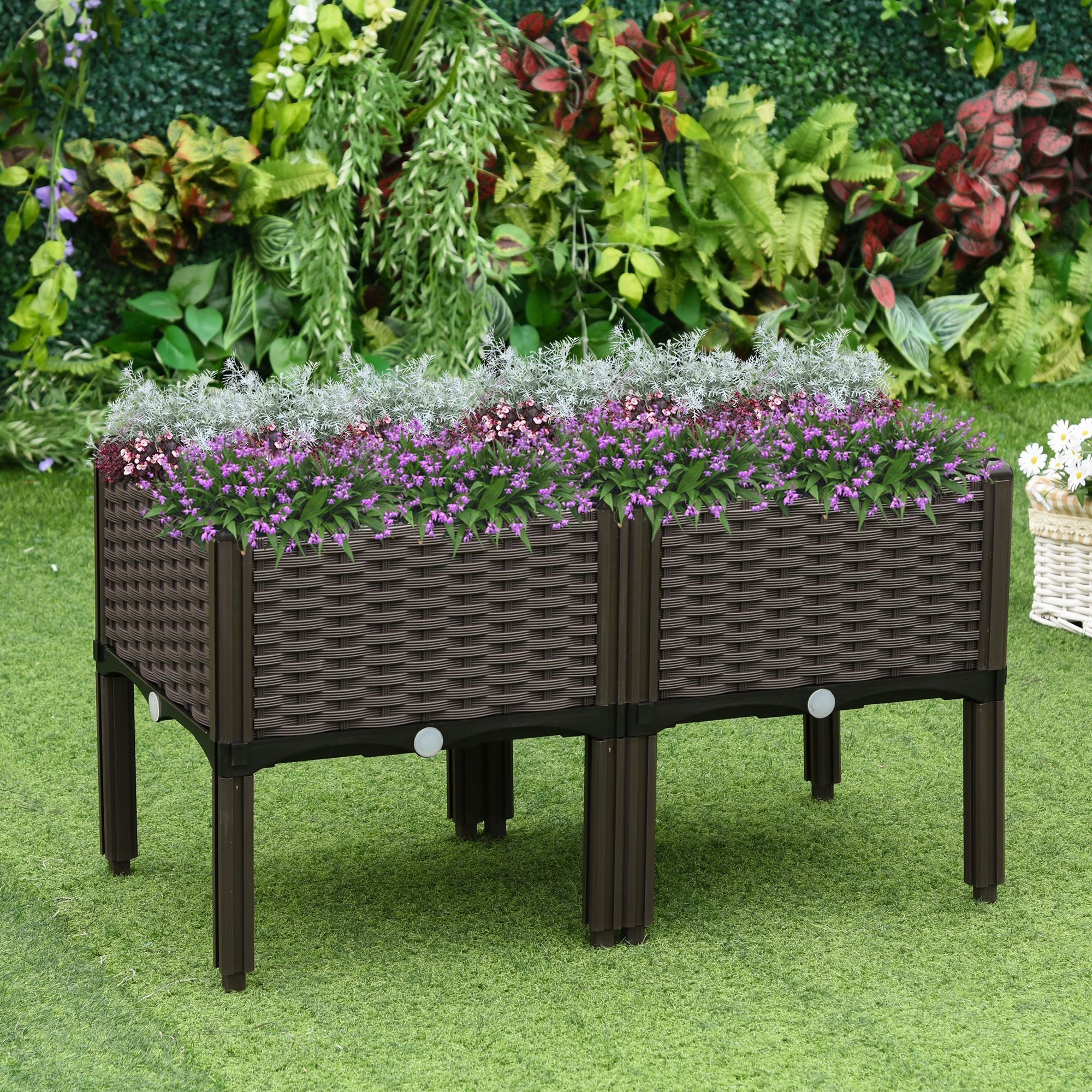 Outsunny 2-piece Raised Garden Bed PP Raised Flower Bed Plant Stand Stackable Vegetable Herb Grow Box 