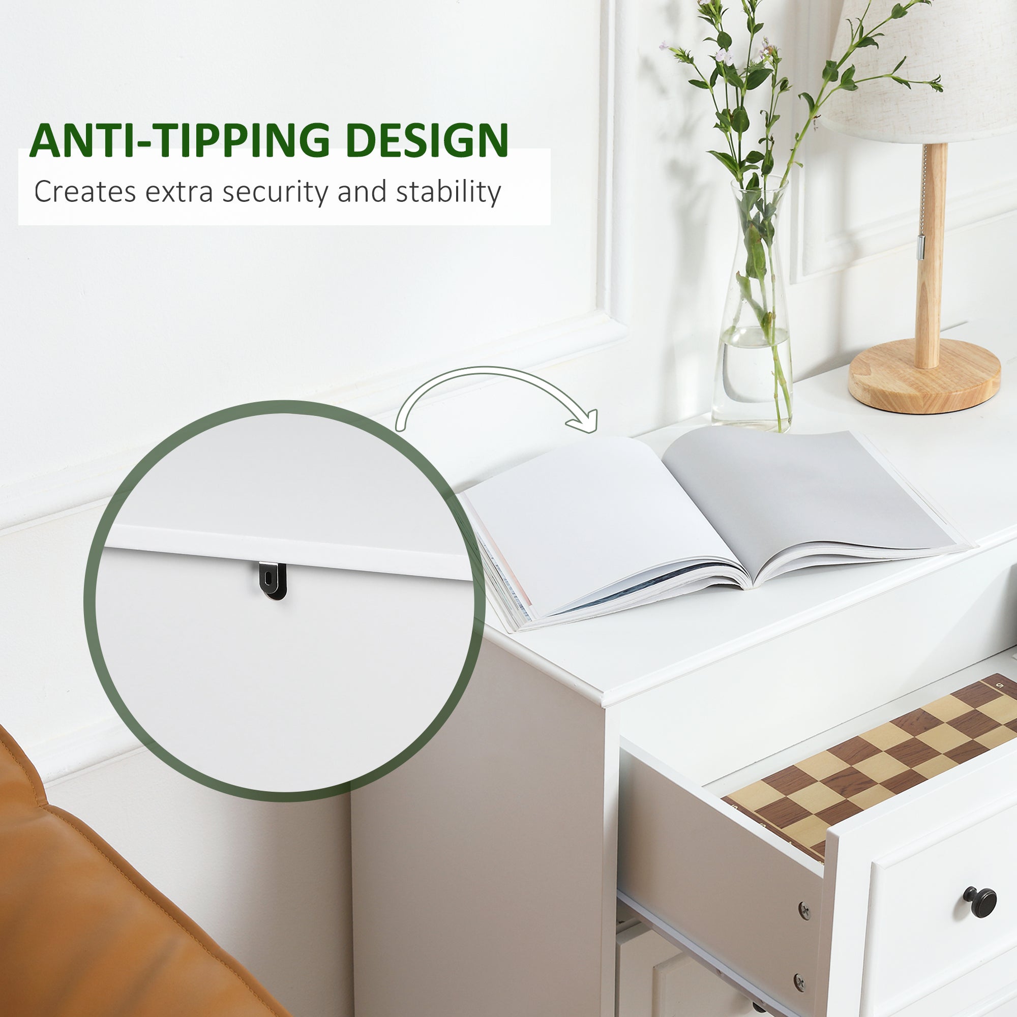 HOMCOM Elegant 3-Drawer Dresser Storage Tower Cabinet for Bedroom Hallway Modern Chest of Drawers White 