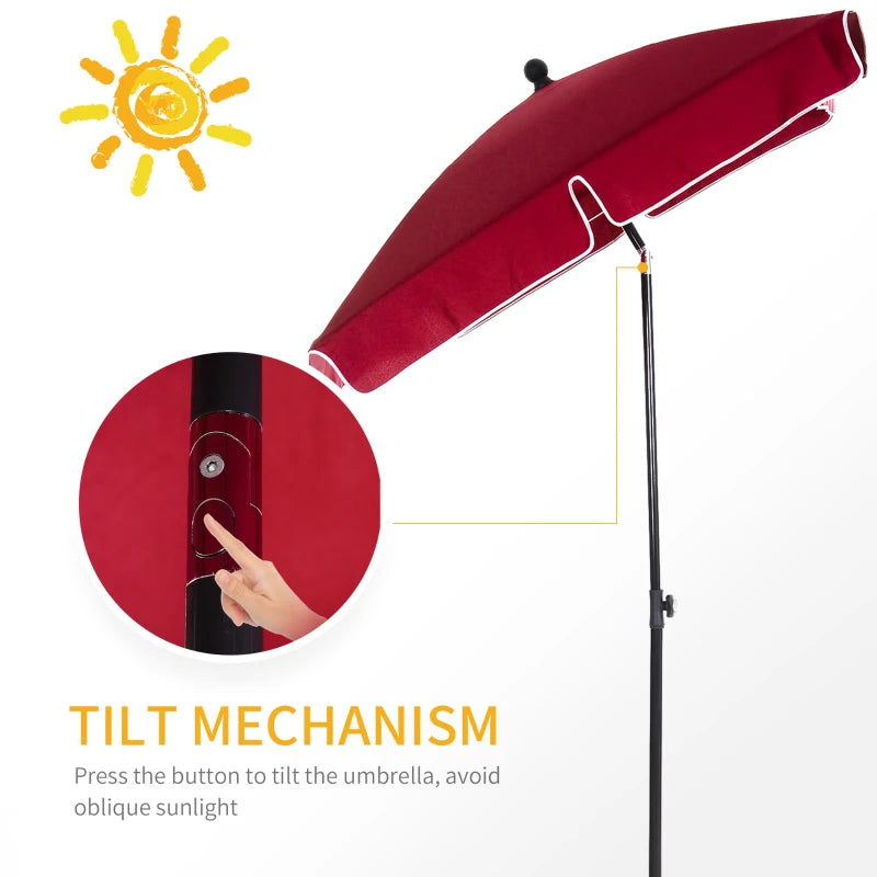 6.5x4ft Rectangle Patio Umbrella Aluminum Tilt Adjustable Garden Parasol Sun Shade Outdoor Canopy Red