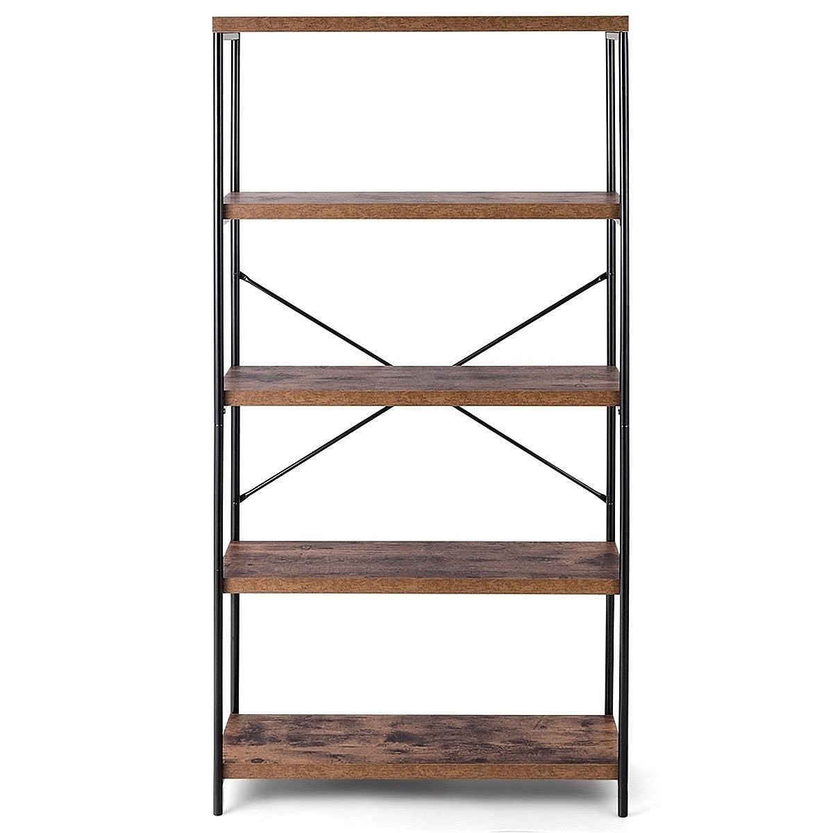 Industrial Metal Wood 5-Tier Bookcase Storage Rack Book Shelf - Free Shipping