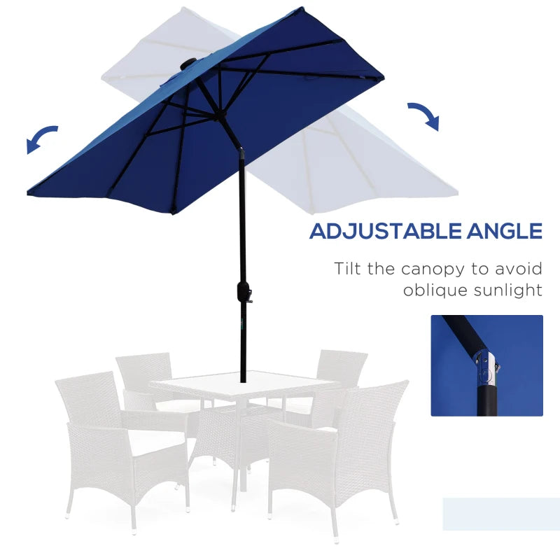 6' x 10' Patio Umbrella with 22 LED Solar Lights and Tilt, Rectangular Outdoor Table Umbrella with Crank, Dark Blue