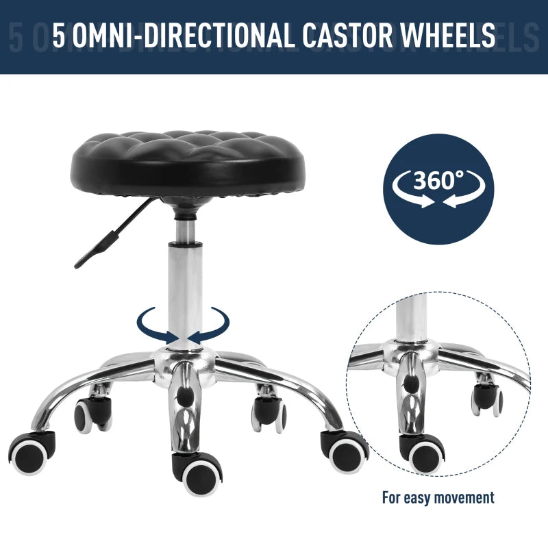 Rolling Swivel Padded Salon Stool with Adjustable Height Wheeled Tattoo Massage Chair Beauty SPA Bar Seat with Thick Padded Black