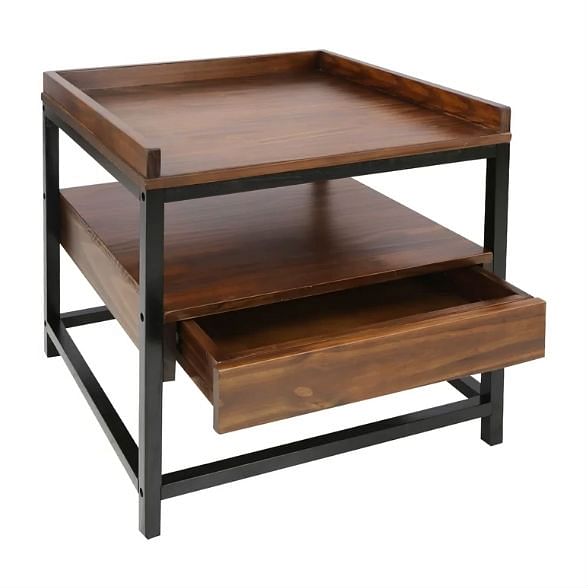 Modern Solid Wood 1-Drawer End Table Nightstand in Mocha Brown and Black Finish - Free Shipping