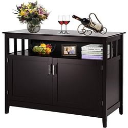 Dark Brown Wood 2-Door Dining Buffet Sideboard Cabinet with Open Storage Shelf - Free Shipping 