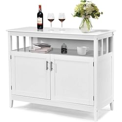 White Wood 2-Door Dining Buffet Sideboard Cabinet with Open Storage Shelf - Free Shipping 