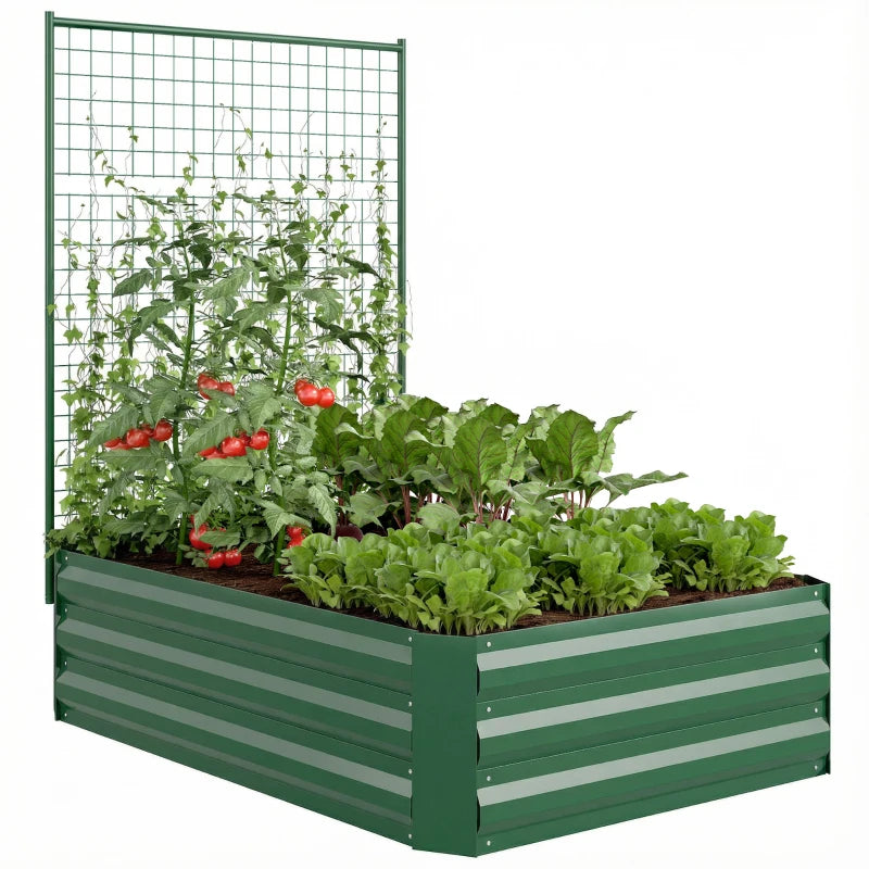 Galvanized Raised Garden Bed with Trellis for Climbing Plants, Outdoor Planter Box with Open Bottom, Green
