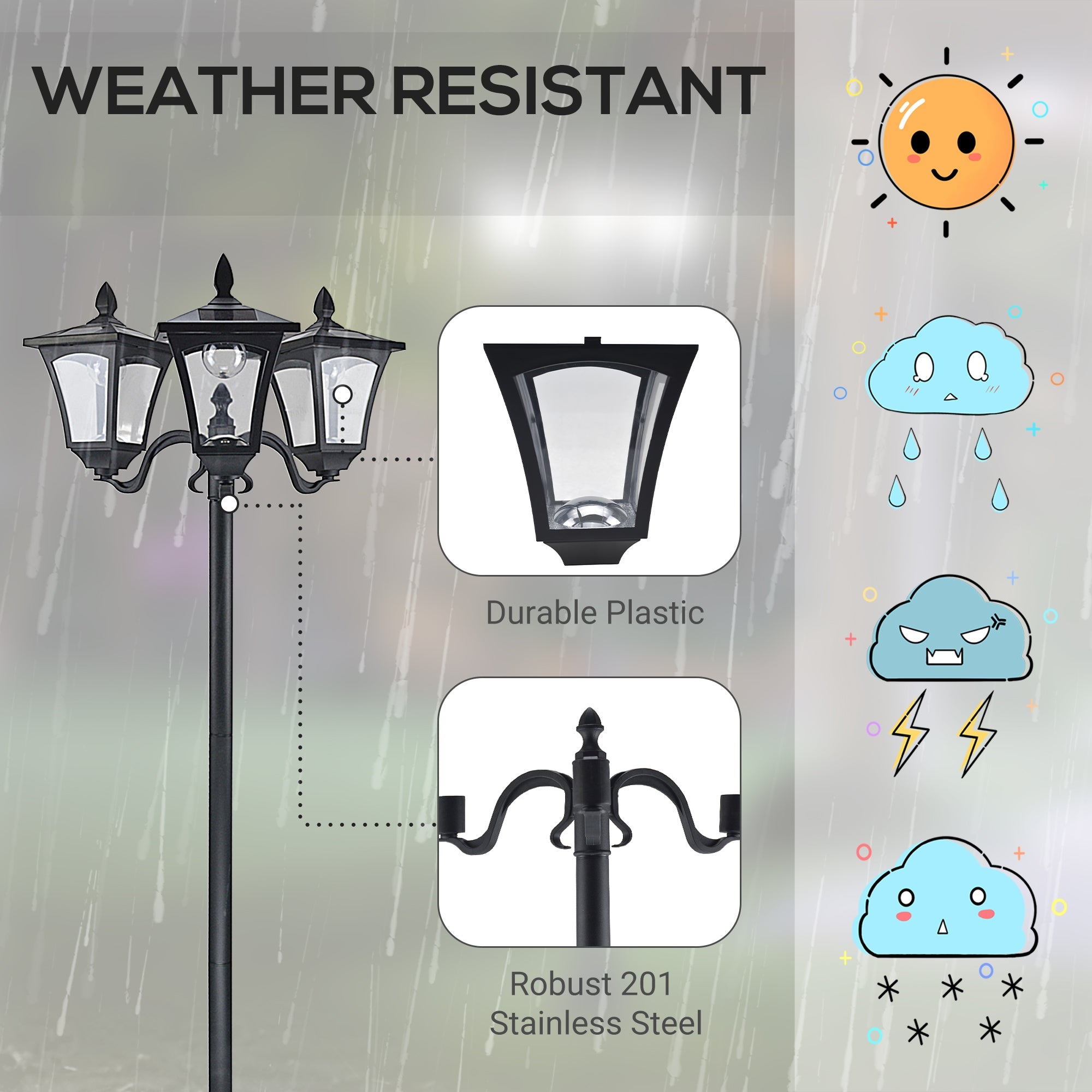 Outsunny Solar LED Garden Light: Outdoor Energy-Efficient Lighting with Sturdy Waterproof Base 