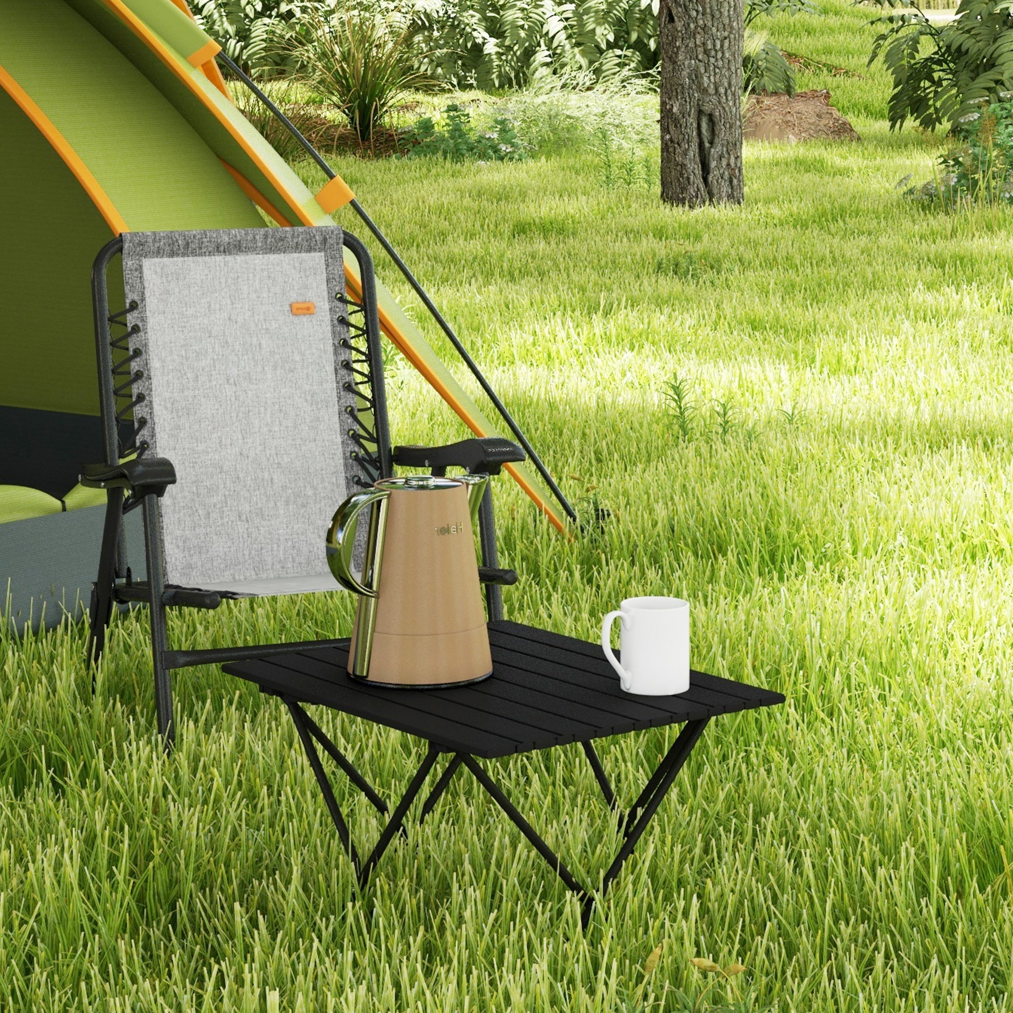 Outsunny Folding Camping Table, Outdoor Portable Picnic Table with Carry Bag, Foldable Table for Camping, Picnic, Hiking, Black 