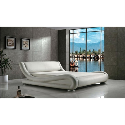 Queen Modern White Upholstered Platform Bed with Curved Sides & Headboard - Free Shipping 