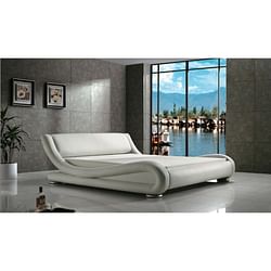 Queen Modern White Upholstered Platform Bed with Curved Sides & Headboard - Free Shipping