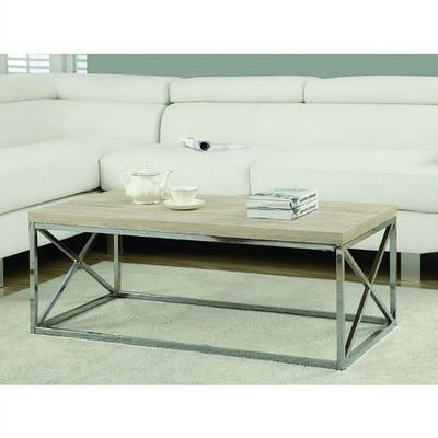 Contemporary Chrome Metal Coffee Table with Natural Finish Wood Top - Free Shipping 