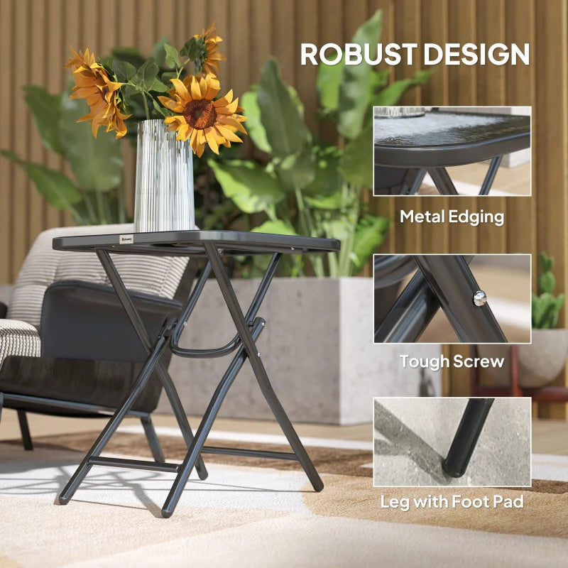 Patio Table, Folding Coffee Table with Tempered Glass Tabletop, Portable Bistro Table for Patio, Backyard