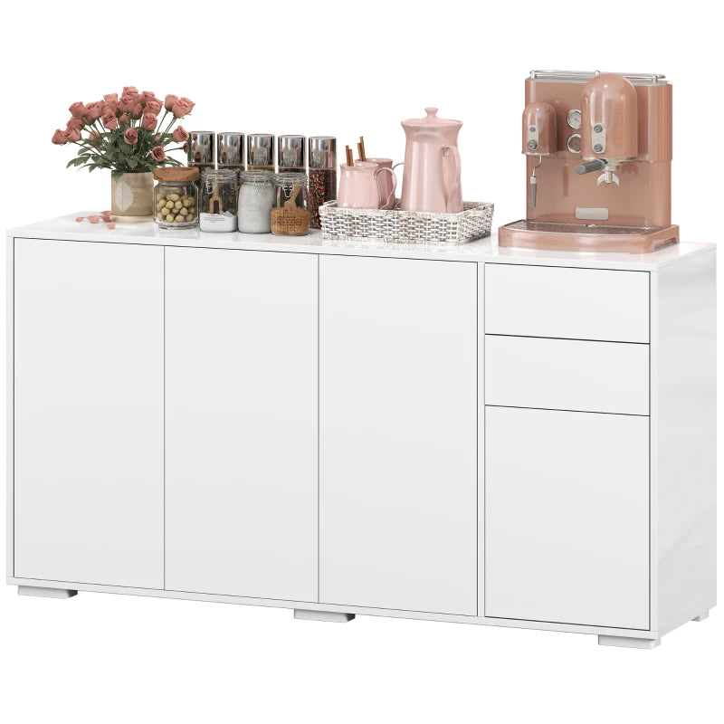Kitchen Sideboard Storage Cabinet, Modern Coffee Bar Cabinet with Push-Open Design and 2 Drawers, Adjustable Shelving for Living Room, White