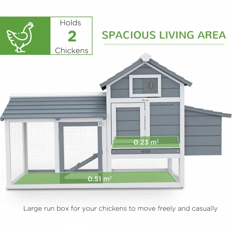 60" Large Chicken Coop Wooden Hen House for Outdoor Backyard with 2 Doors, Nesting Box and Removable Tray, White