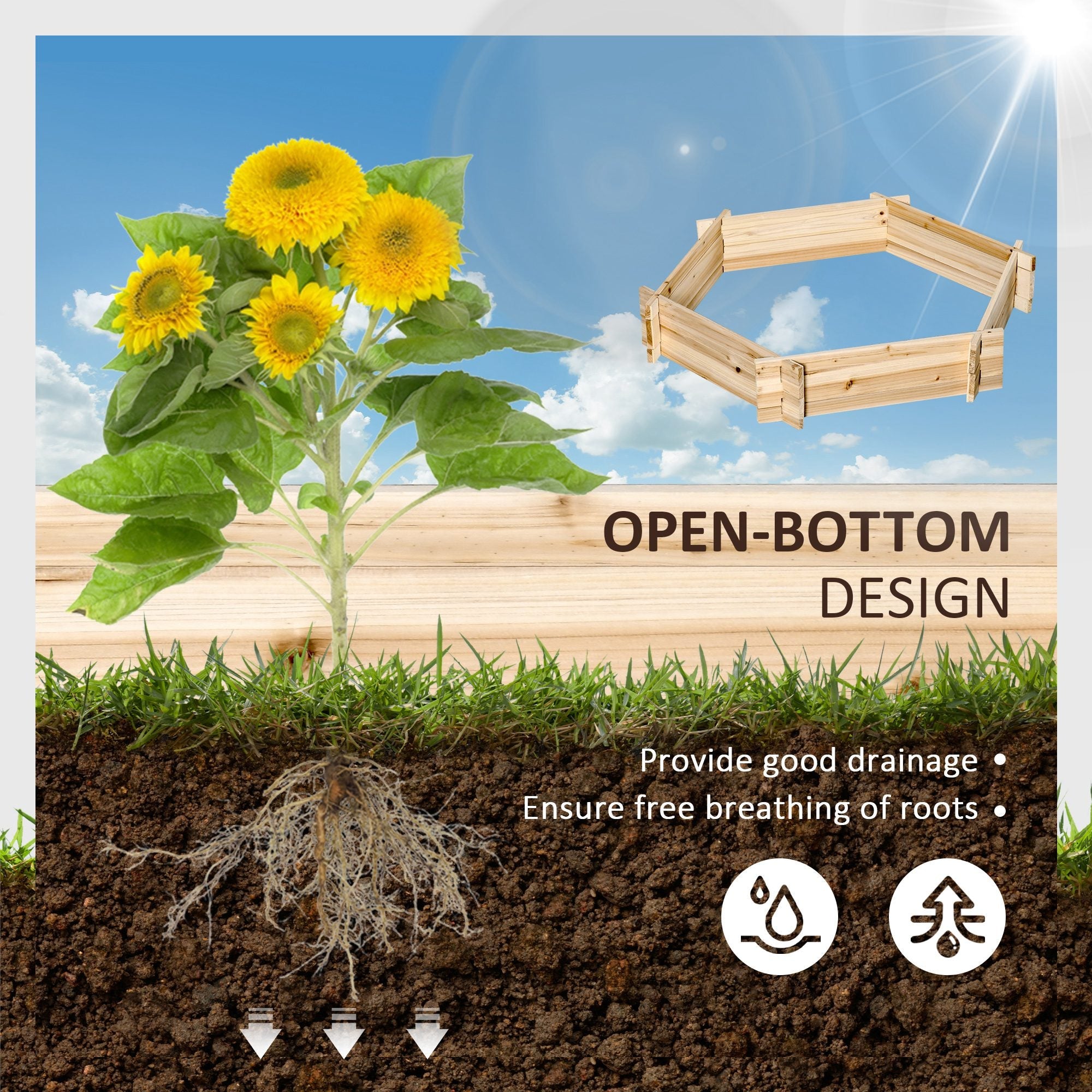 Outsunny 39" x 36" Screwless Raised Garden Bed Hexagon Planter Box Easy DIY Herb Garden Outdoor Patio Backyard Veggies Flowers 