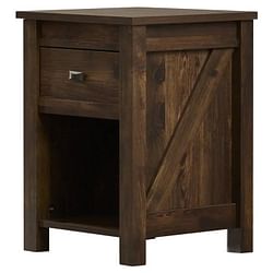 Farmhouse 1-Drawer Bedroom Nightstand with Open Shelf in Rustic Pine Finish - Free Shipping