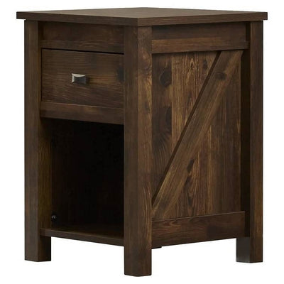 Farmhouse 1-Drawer Bedroom Nightstand with Open Shelf in Rustic Pine Finish - Free Shipping 
