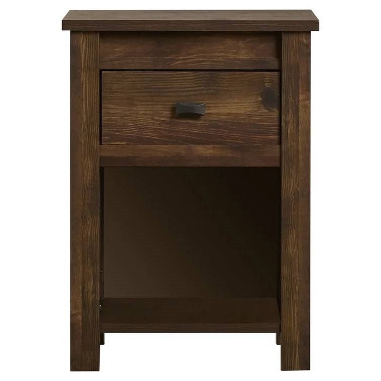 Farmhouse 1-Drawer Bedroom Nightstand with Open Shelf in Rustic Pine Finish - Free Shipping