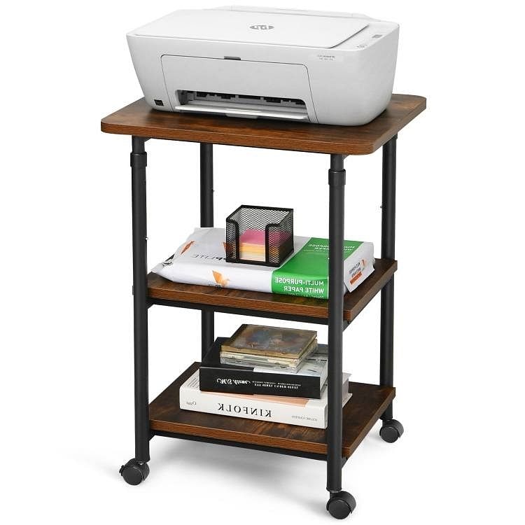 Brown/Black Multifunction Adjustable Height 3-tier Printer Stand on Wheels - Free Shipping 