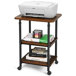 Brown/Black Multifunction Adjustable Height 3-tier Printer Stand on Wheels - Free Shipping 