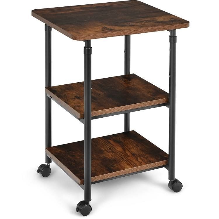 Brown/Black Multifunction Adjustable Height 3-tier Printer Stand on Wheels - Free Shipping 