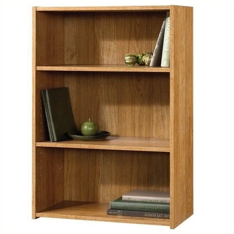 Modern 3-Shelf Bookcase with 2 Adjustable Shelves in Oak Wood Finish - Free Shipping 