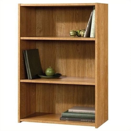 Modern 3-Shelf Bookcase with 2 Adjustable Shelves in Oak Wood Finish - Free Shipping