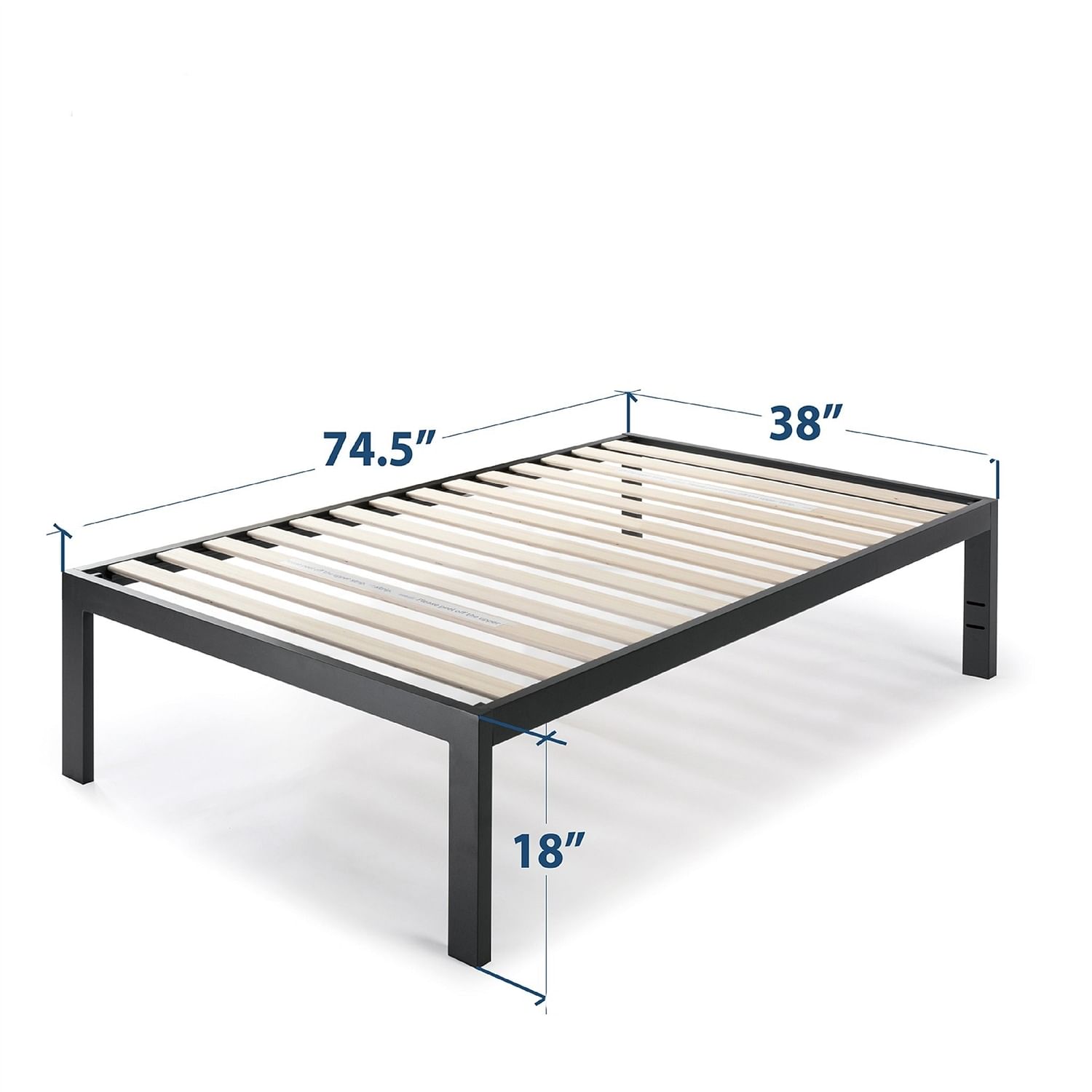 Twin size 18 Inch Easy Assemble Metal Platform Bed Frame Wooden Slats - Free Shipping