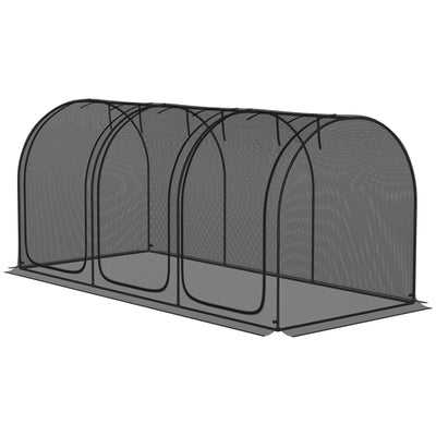 Outsunny 9' x 4' Crop Cage, Garden Plant Protector, with 3 Zippered Doors and 6 Ground Stakes, for Garden, Yard, Lawn, Black 