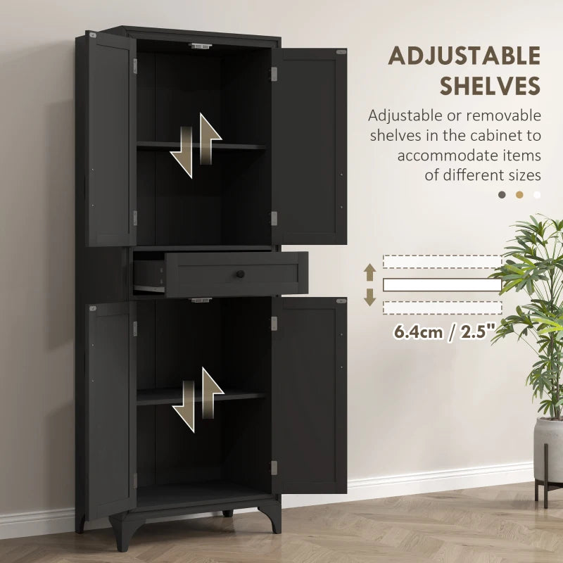 Freestanding Storage Cabinet, Kitchen Pantry Cabinet with 2 Shelves, 4 Doors for Dining Room, Black