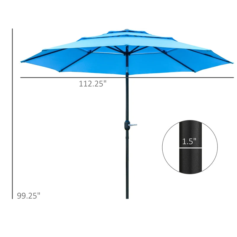 9FT 3 Tiers Patio Umbrella Outdoor Market Umbrella with Crank, Push Button Tilt for Deck, Backyard and Lawn, Sky Blue
