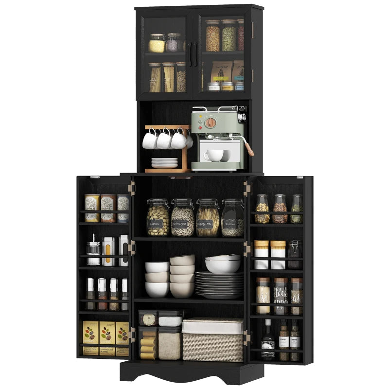 71" Kitchen Pantry Cabinet, Freestanding Kitchen Hutch with 8 Door Shelves, Adjustable Shelf and Acrylic Doors, Black