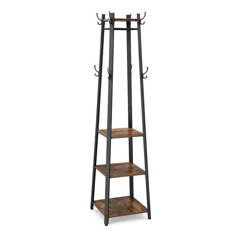 Modern Industrial Metal Frame Wood Shelf Coat Rack with 3-Shelves - Free Shipping