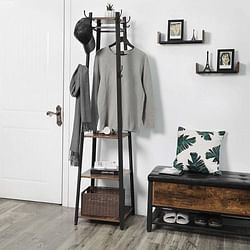 Modern Industrial Metal Frame Wood Shelf Coat Rack with 3-Shelves - Free Shipping