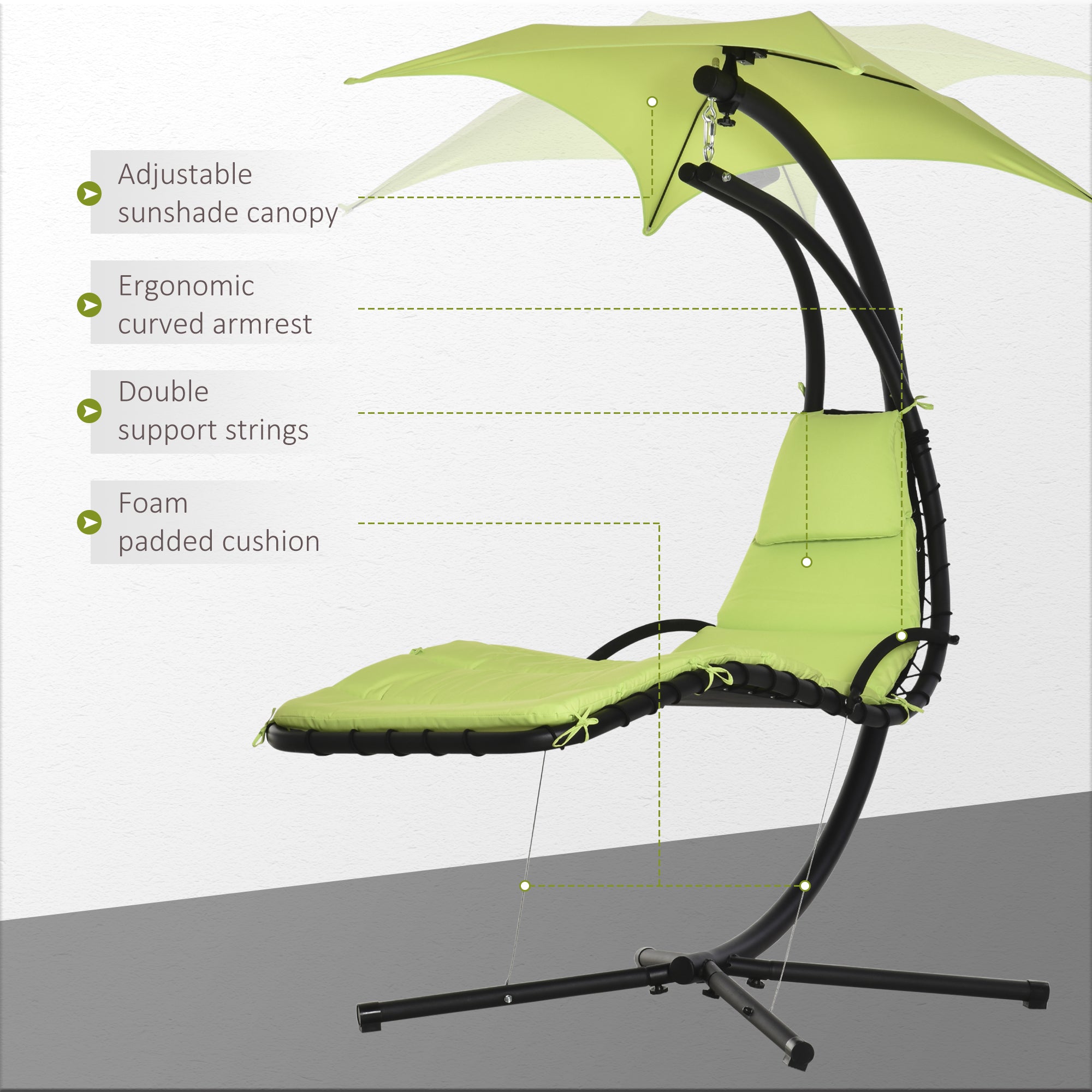 Outsunny Floating Chaise Lounge Chair with Canopy Umbrella Arc Stand Outdoor Patio Furniture Grey 