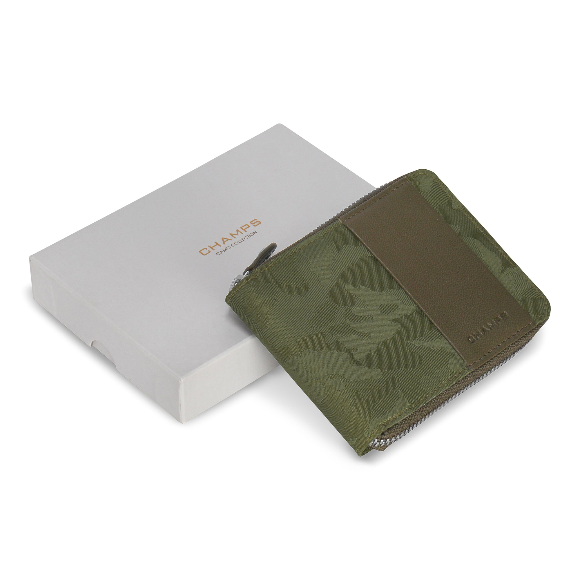 Camo / Leather Zip Around Wallet 