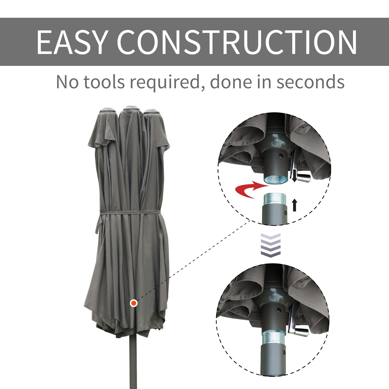 Outsunny 15' Double Canopy Patio Umbrella Sunshade w Lift Crank Cross Base Sandbag Dark Grey 